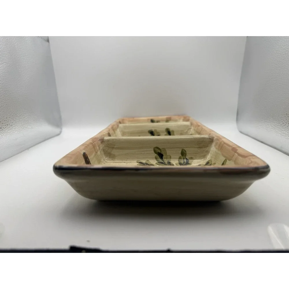 HD Designs Palm Tree 3 Section Ceramic Serving Tray Tropical Divided‎ Platter